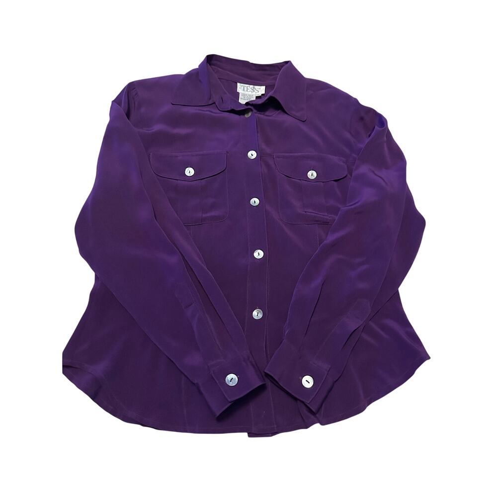 Vintage TESS 100% Silk Blouse Purple Long Sleeve Button Down Shirt Size 6